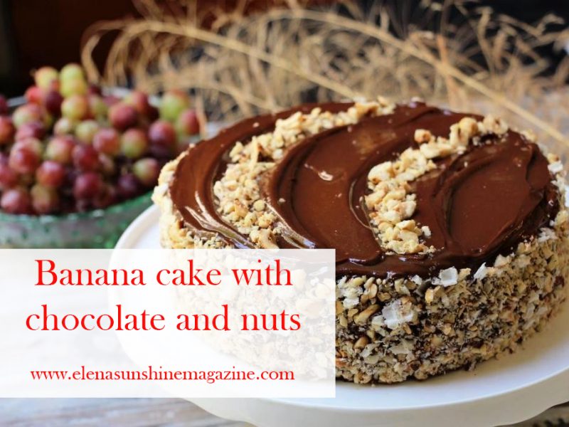 Banana cake with chocolate and nuts