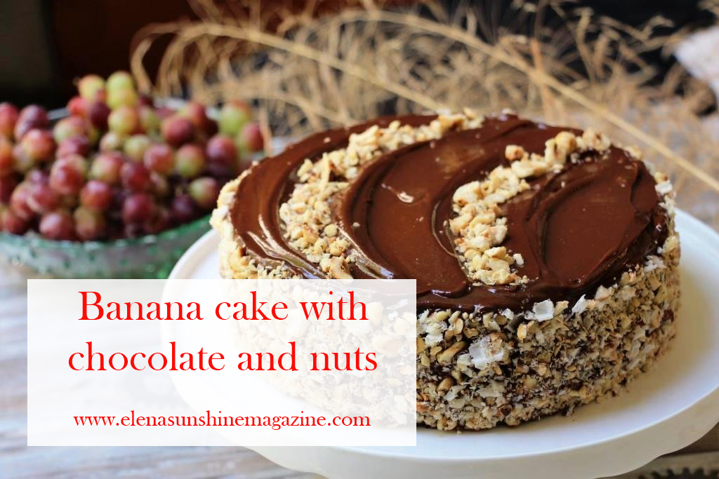 Banana cake with chocolate and nuts