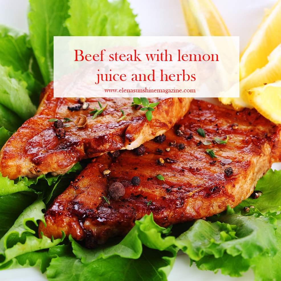 Beef steak with lemon juice and herbs