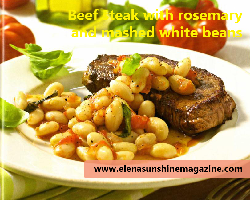Beef steak with rosemary and mashed white beans