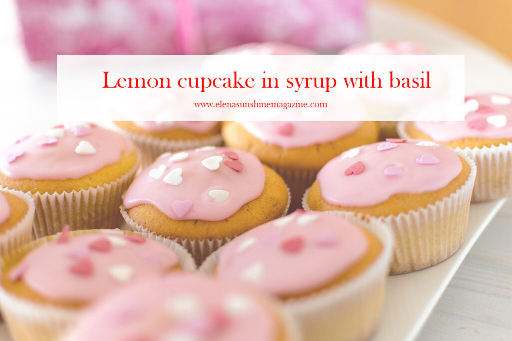 Lemon cupcake in syrup with basil