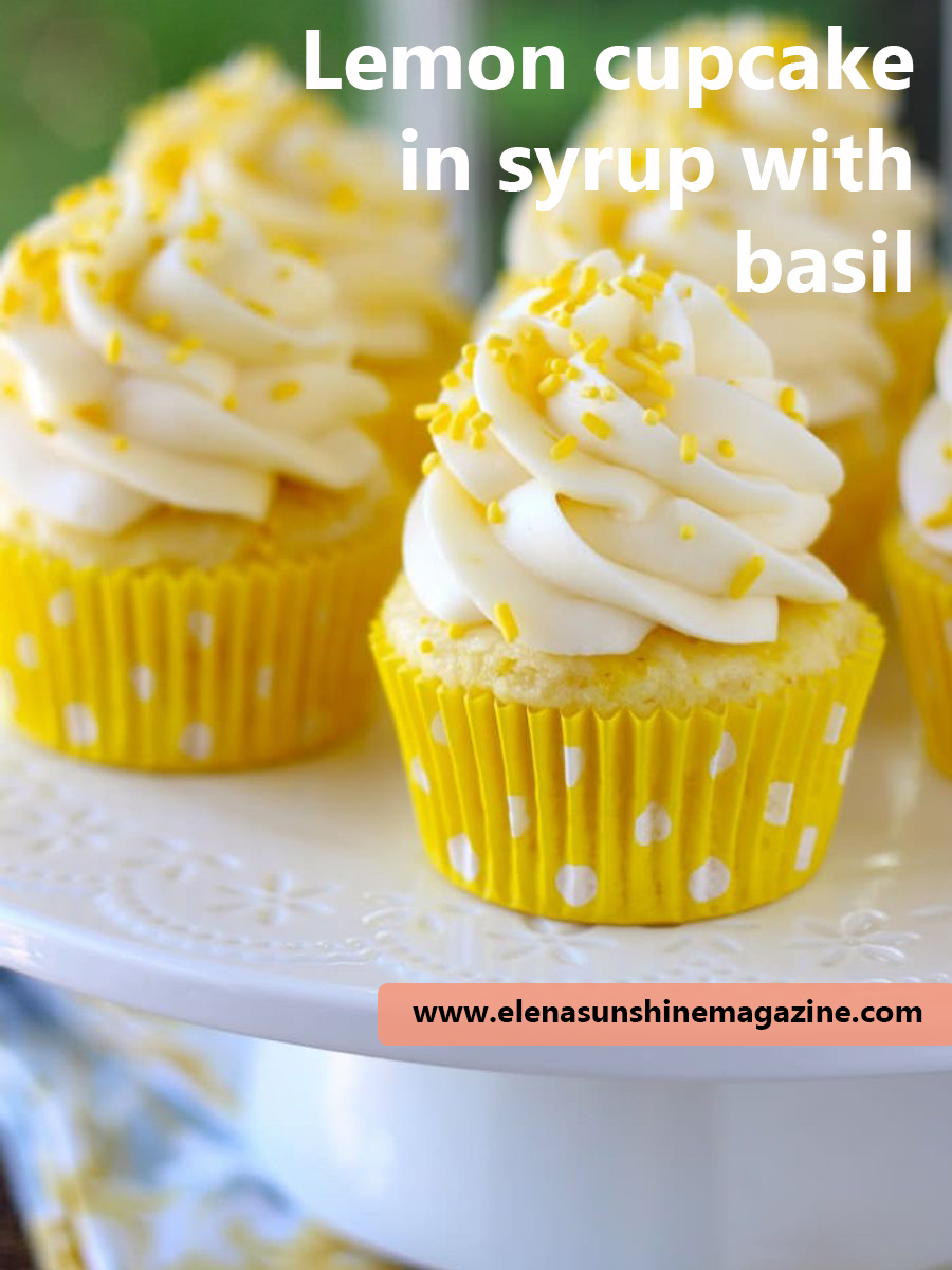 Lemon cupcake in syrup with basil