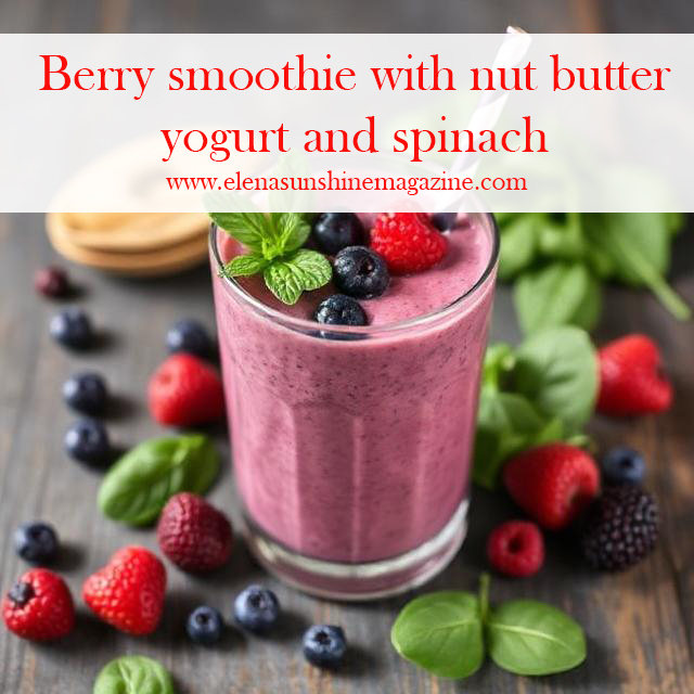 Berry smoothie with nut butter yogurt and spinach
