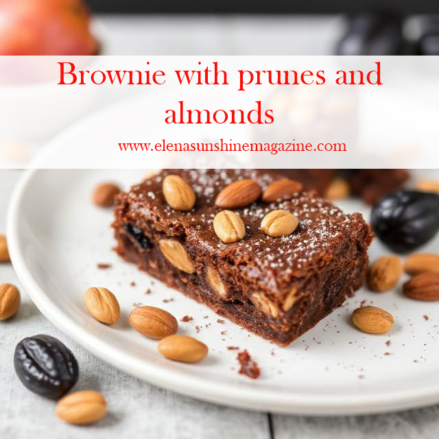 Brownie with prunes and almonds