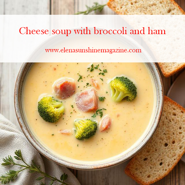 Cheese soup with broccoli and ham