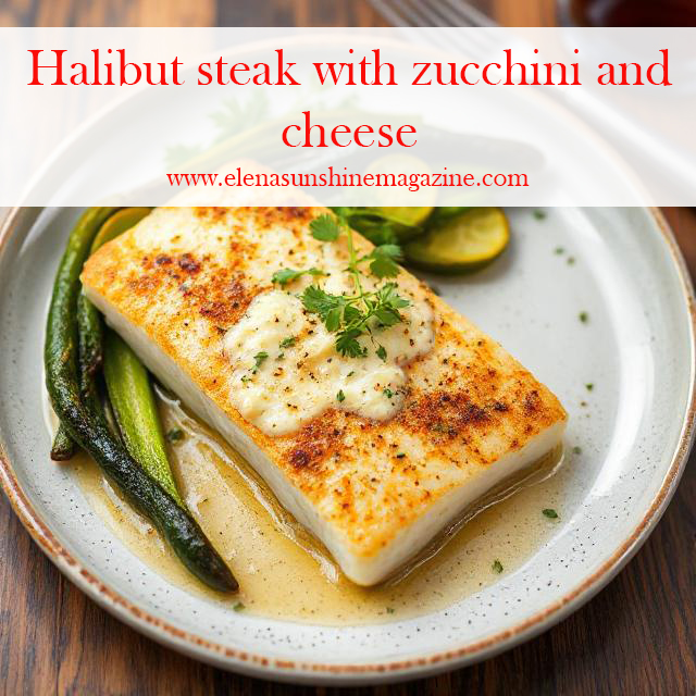 Halibut steak with zucchini and cheese