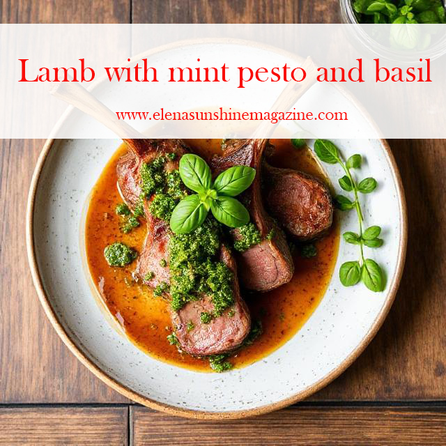 Lamb with mint pesto and basil
