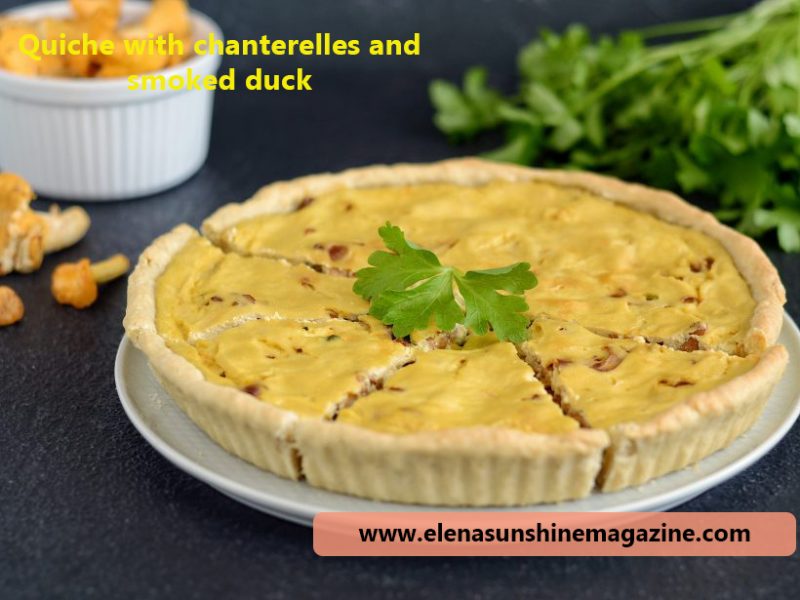 Quiche with chanterelles and smoked duck