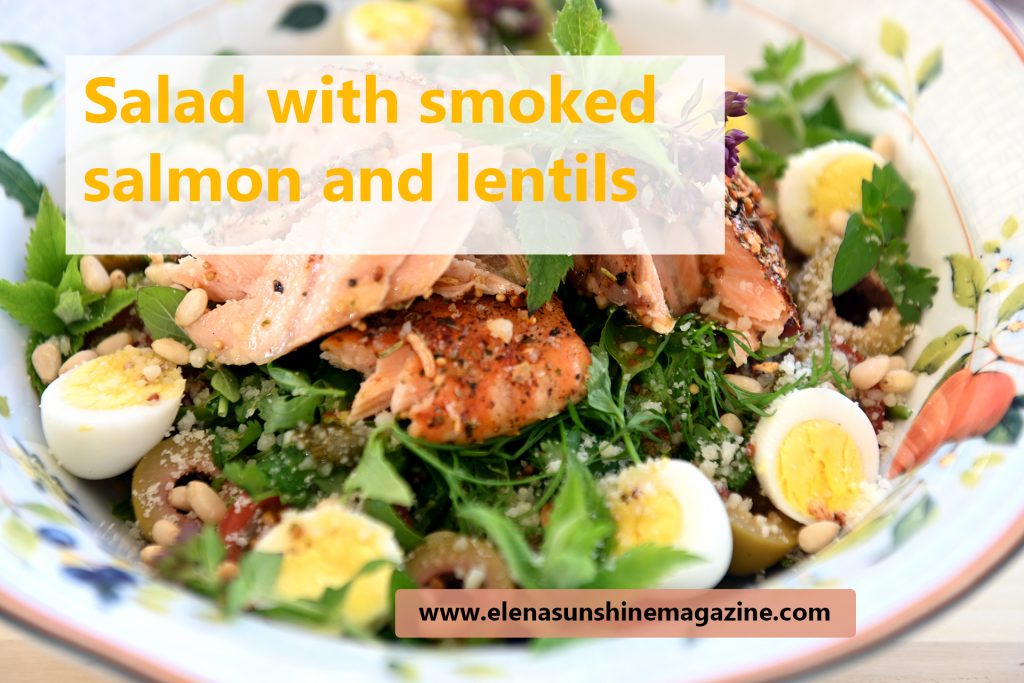 Salad with smoked salmon and lentils