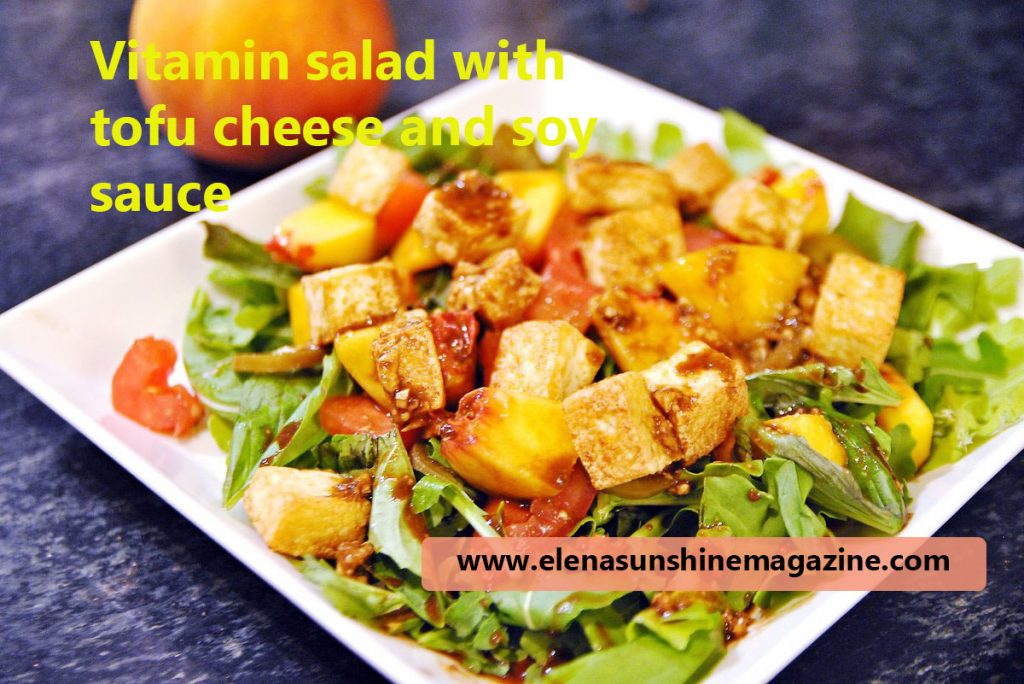 Vitamin salad with tofu cheese and soy sauce