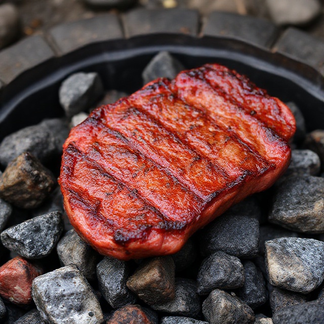 Beef steak on coals