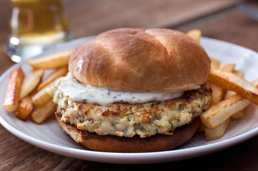 Cod Burger with pea and seaweed sauce