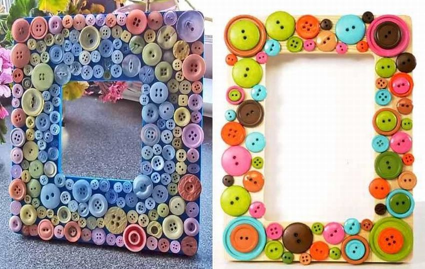 Frame made of buttons for the mirrors