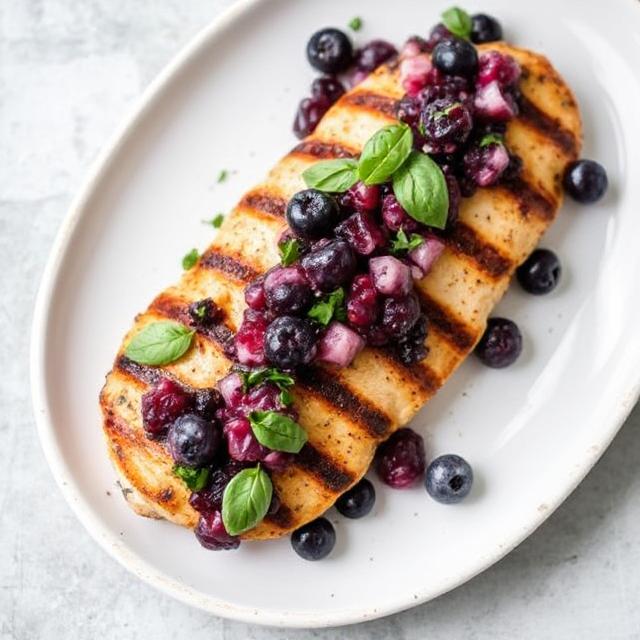 Grilled chicken with blueberry and basil salsa