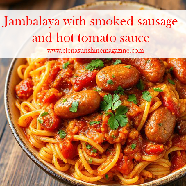 Jambalaya with smoked sausage and hot tomato sauce
