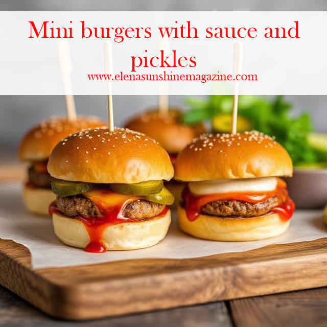Mini burgers with sauce and pickles