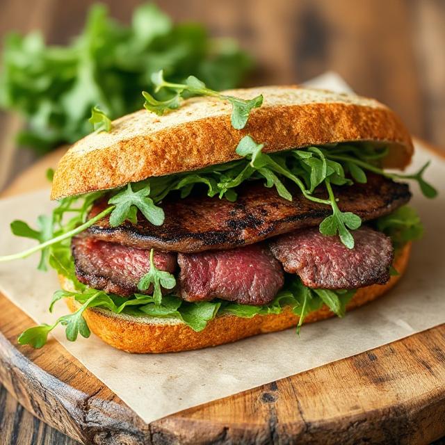 New York steak and arugula sandwich