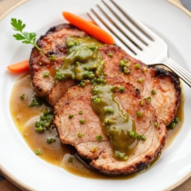 Pork steak with poblano pepper sauce 