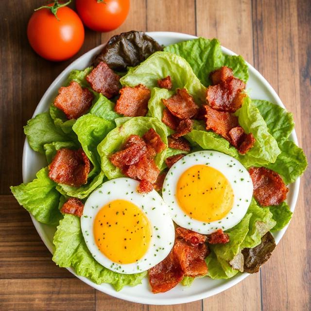 Romaine salad with bacon and eggs