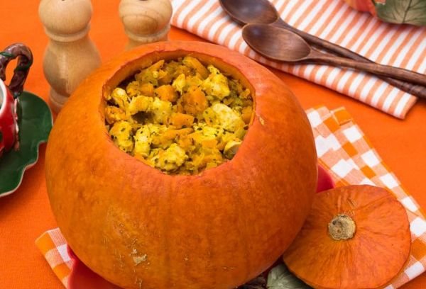 Stuffed with meat filling squash pumpkins