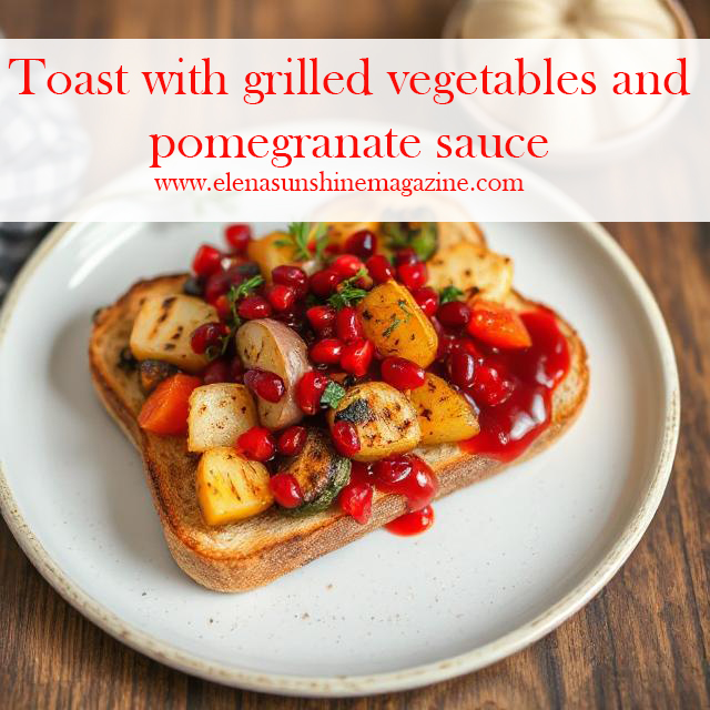 Toast with grilled vegetables and pomegranate sauce