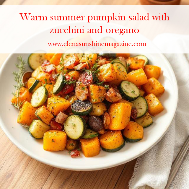 Warm summer pumpkin salad with zucchini and oregano