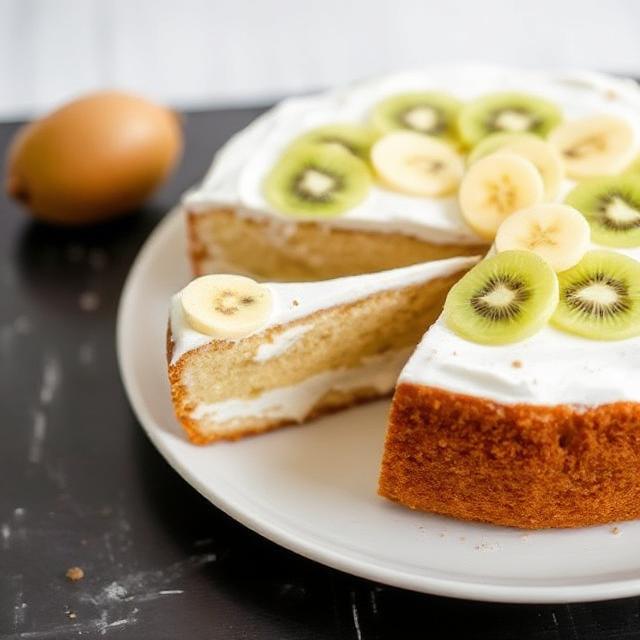 Yogurt cake with kiwi and banana