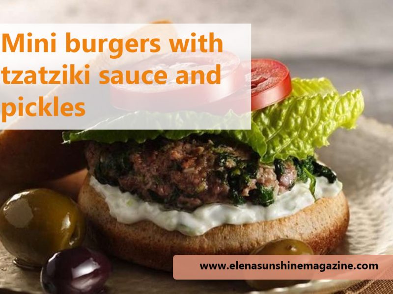 mini burgers with tzatziki sauce and pickles
