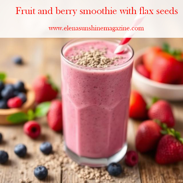 Fruit and berry smoothie with flax seeds