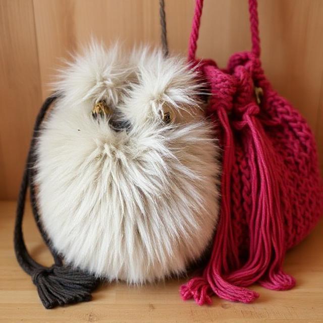 Bags with fur and yarn