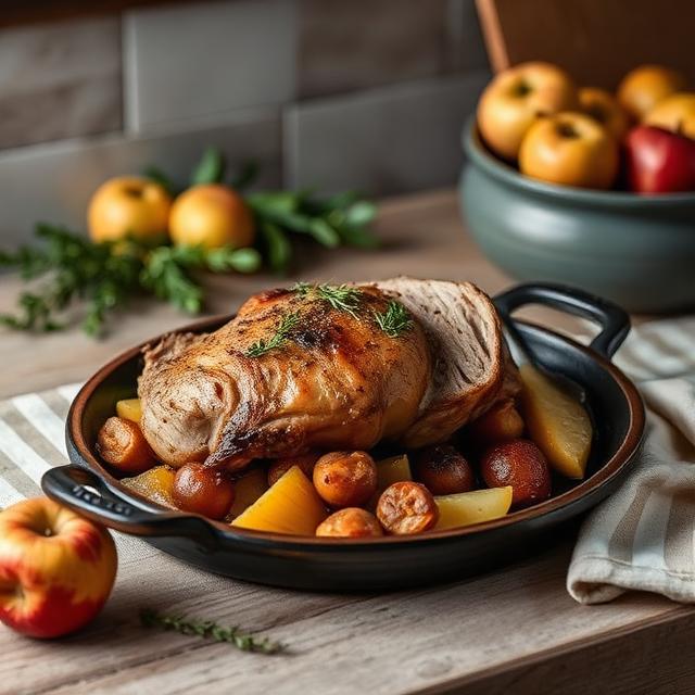 Baked pork with apples and vegetables 