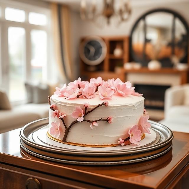 Cherry Blossom Cake on a tray 