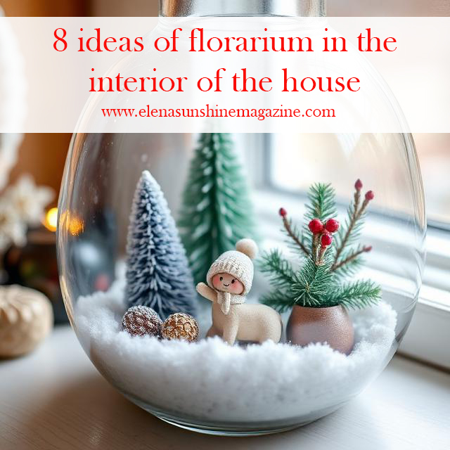 Festive decorations in the terrarium for winter decor with a small figurine
