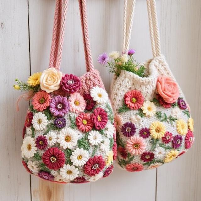 Floristics knitted bags