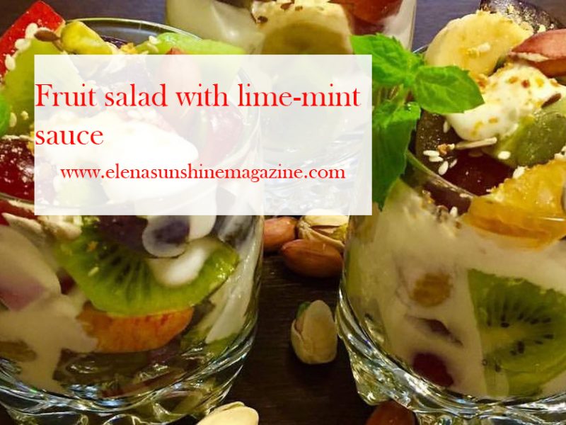 Fruit salad with lime-mint sauce