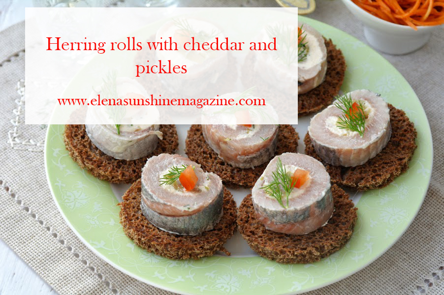 Herring rolls with cheddar and pickles