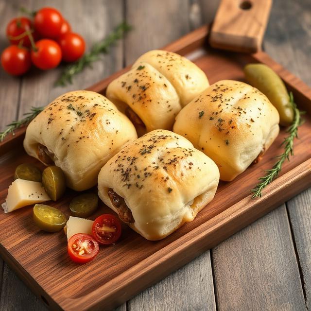 Herring rolls with cheddar cheese and pickles