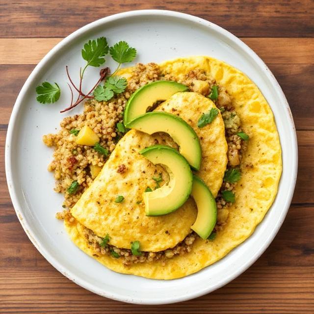 Protein Omelet with quinoa, avocado, and artichokes