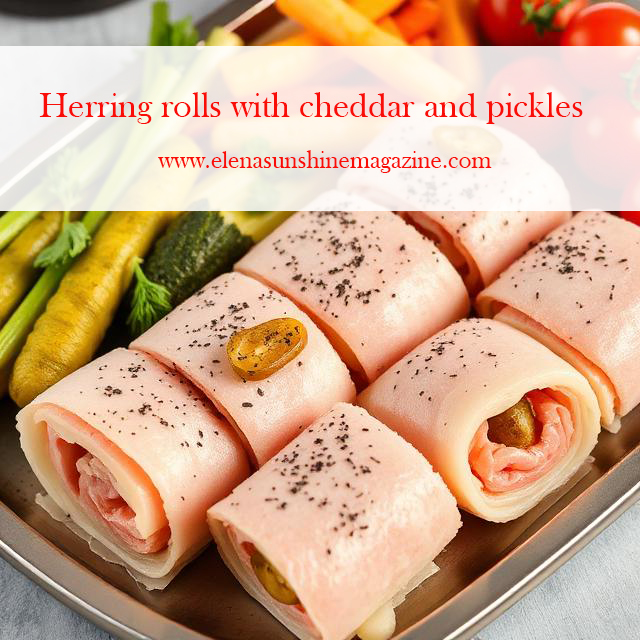 Herring rolls with cheddar and pickles