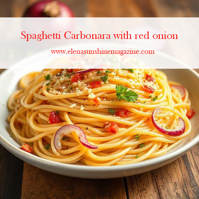 Spaghetti Carbonara with red onion