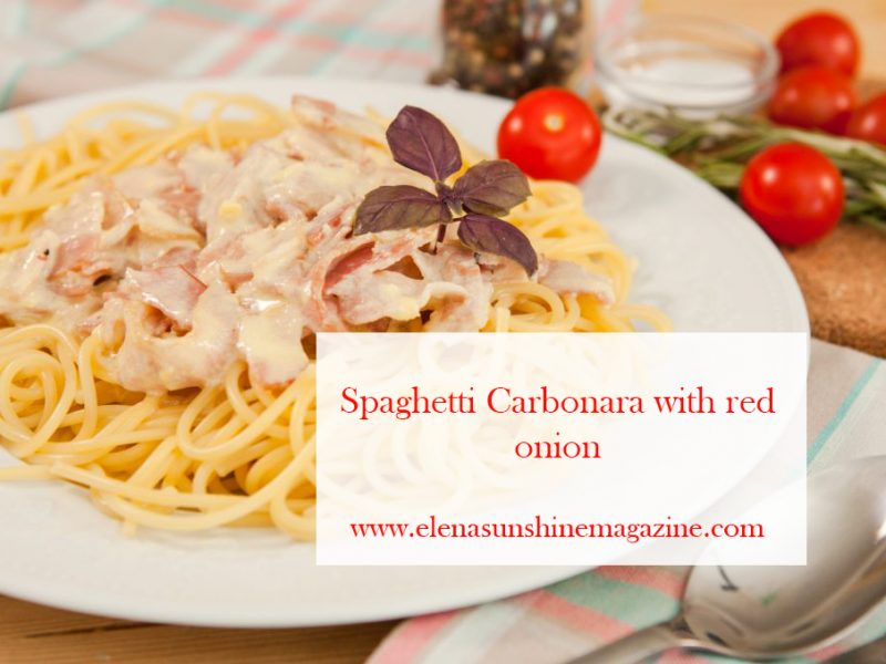 Spaghetti Carbonara with red onion