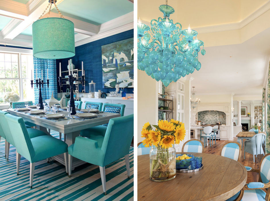 The kitchen in the Tiffany color and blue