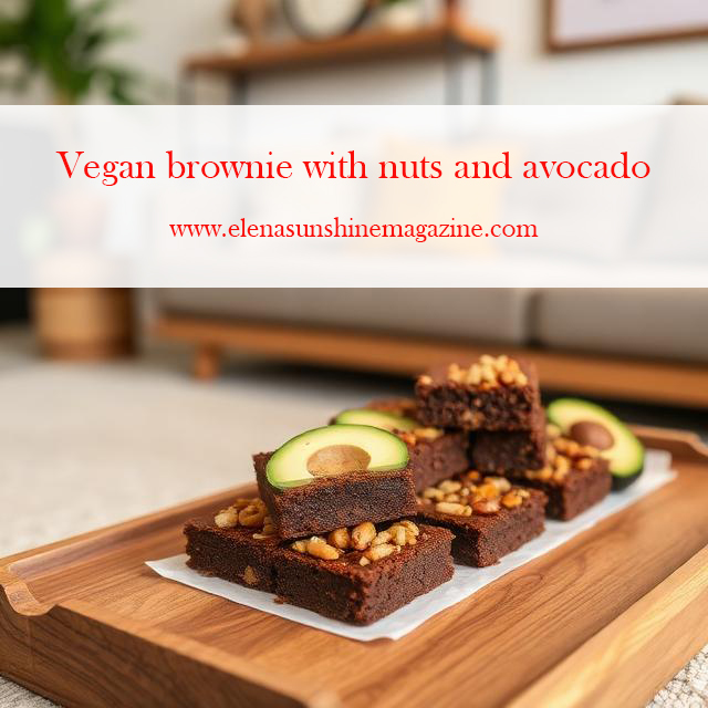 Vegan brownie with nuts and avocado