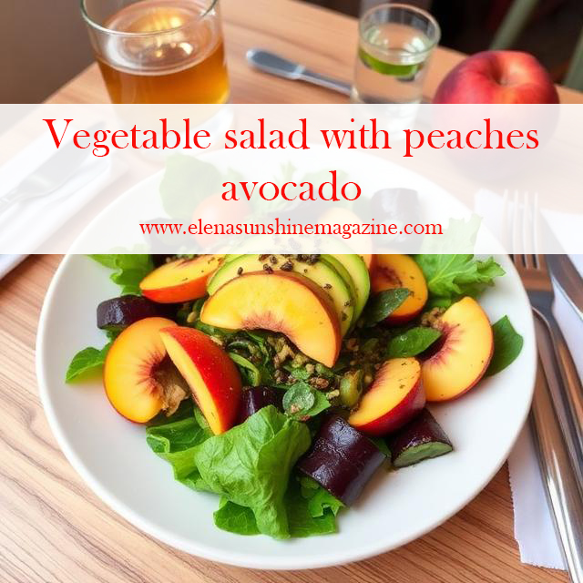 Vegetable salad with peaches avocado