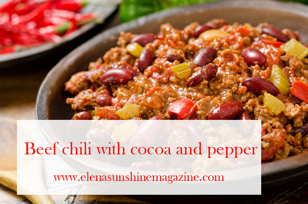 Beef chili with cocoa and pepper