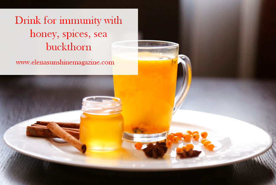 Drink for immunity with honey, spices, sea buckthorn