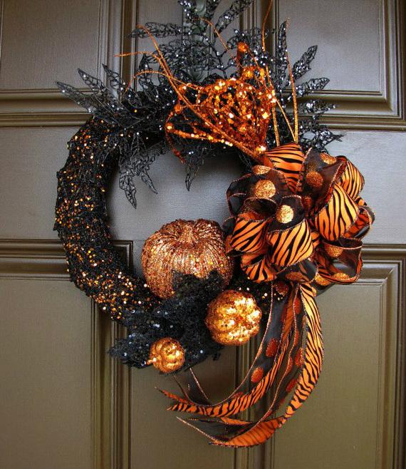 Making a Halloween wreath on the door