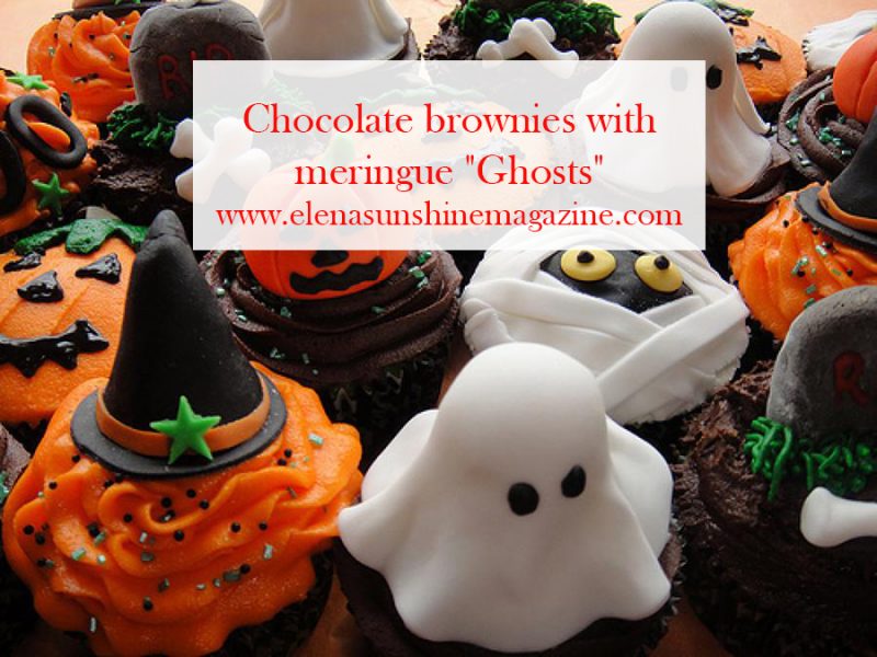 Chocolate brownies with meringue "Ghosts"