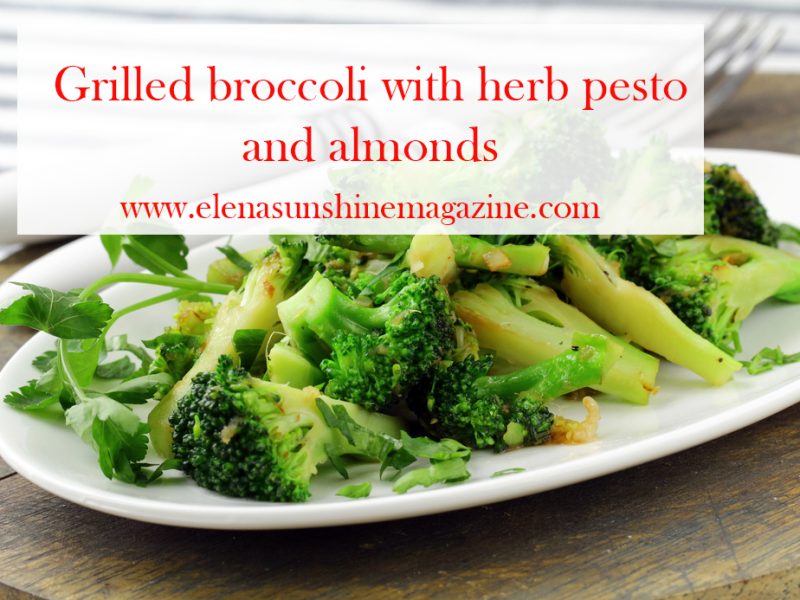 Grilled broccoli with herb pesto and almonds