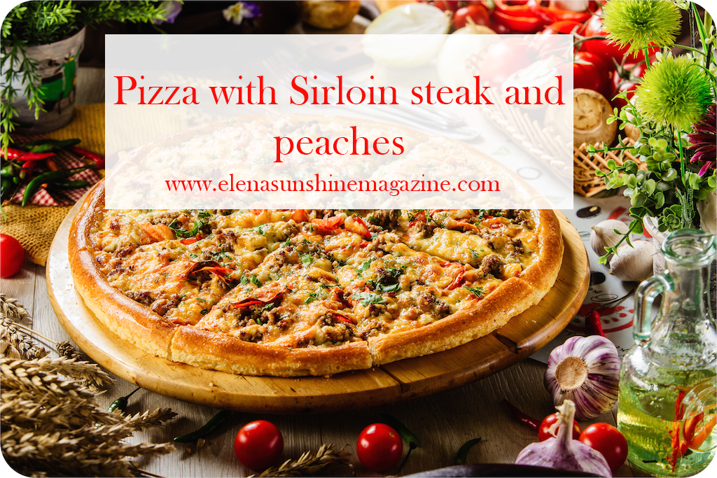 Pizza with Sirloin steak and peaches